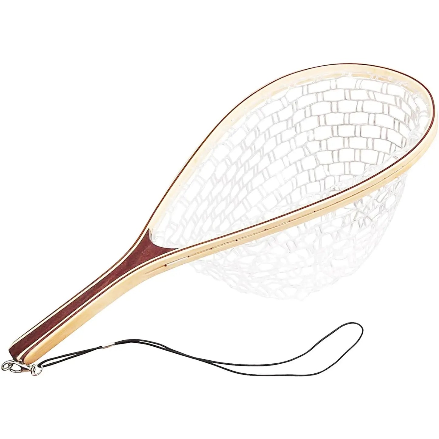 Soft Rubber Mesh Fly Fishing Net With Wooden Handle