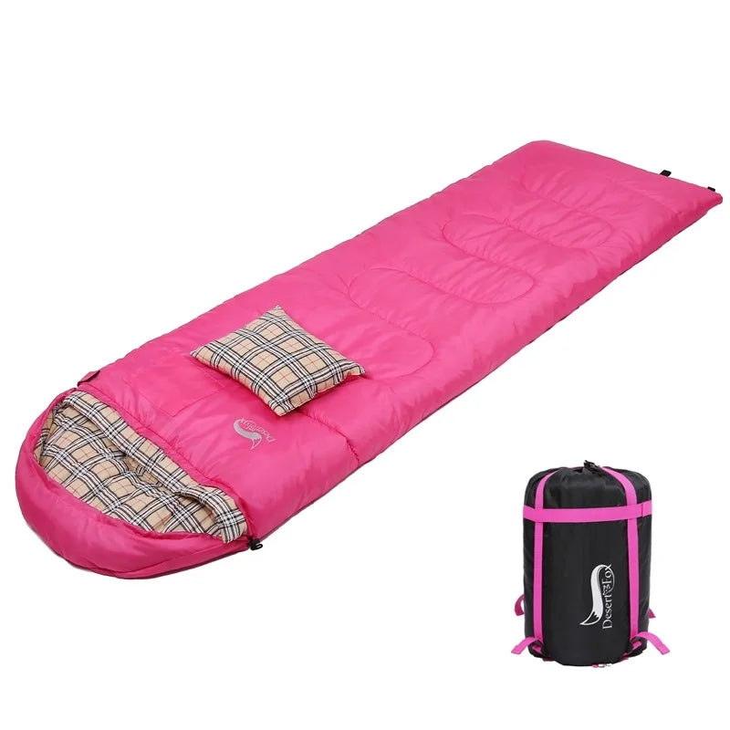 Desert&Fox Soft Flannel Sleeping Bags with Pillow for Adult Kids Winter Sleeping Bag Warm Lining Hiking Camping Bags with Sack