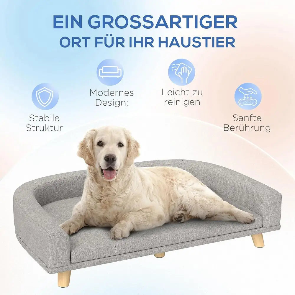 Luxury Large Dog Couch With Washable Cover And Wooden Legs