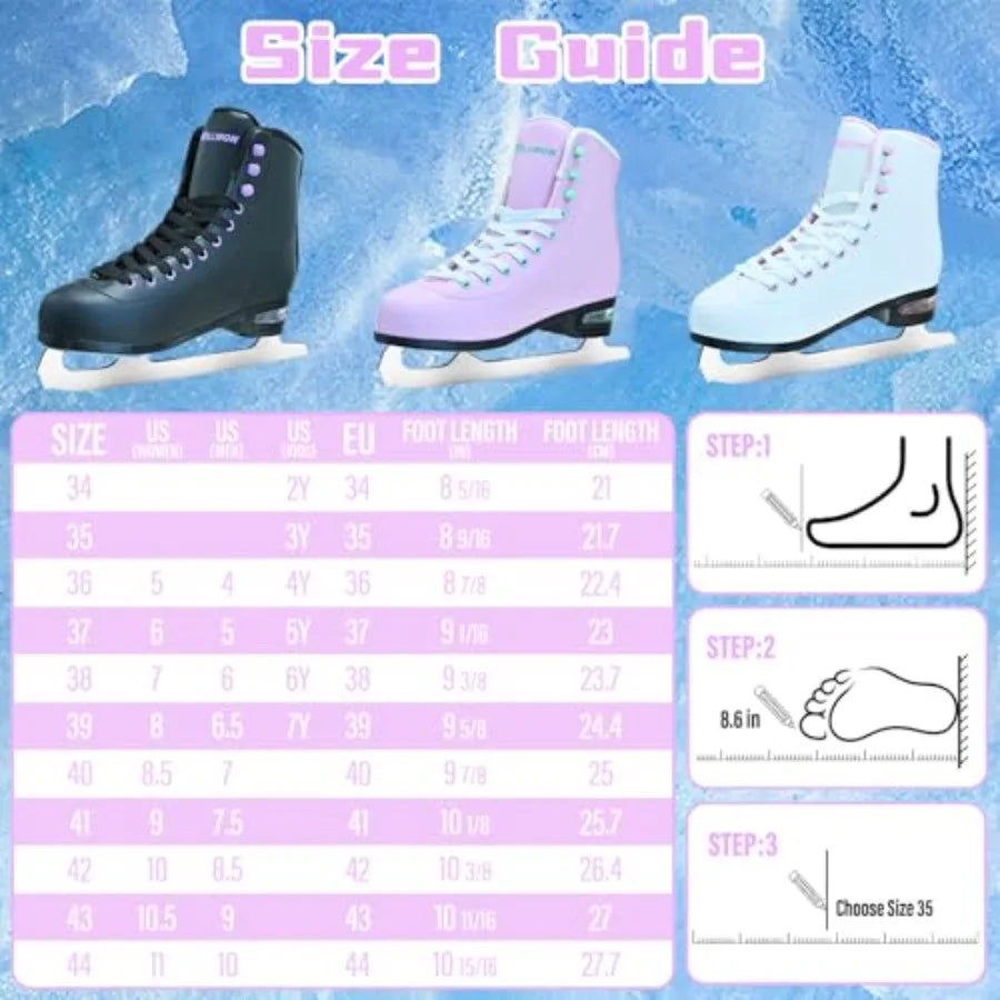 Ice Skates for Women, Adult Figure Skates with Air Cushion, Classic Figure Skating Shoes Size 5 6 7 8 8.5 9 10 10.5 with Velvet