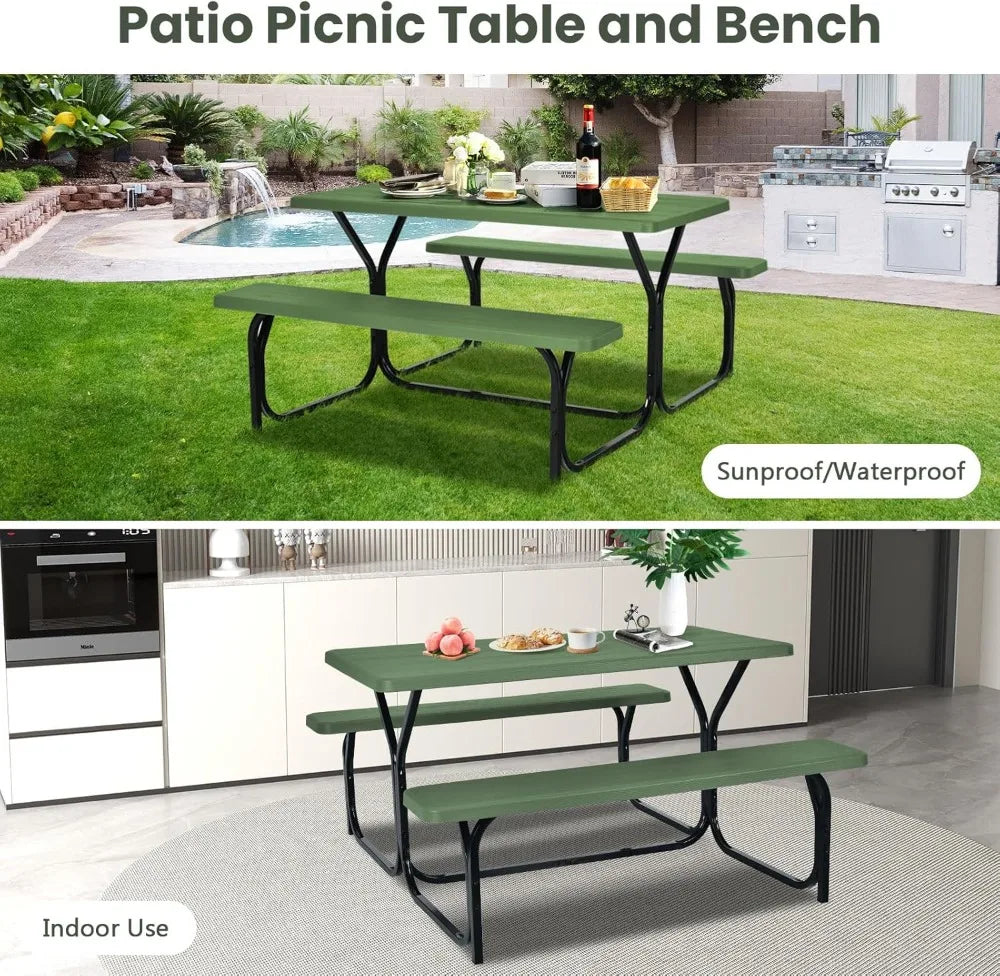 Portable Picnic Table Bench Set For Four Heavy Duty Frame