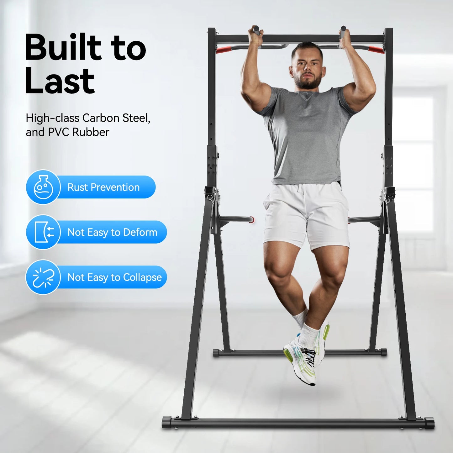 Foldable Adjustable Pull Up Bar With Parallel Bars Home Gym