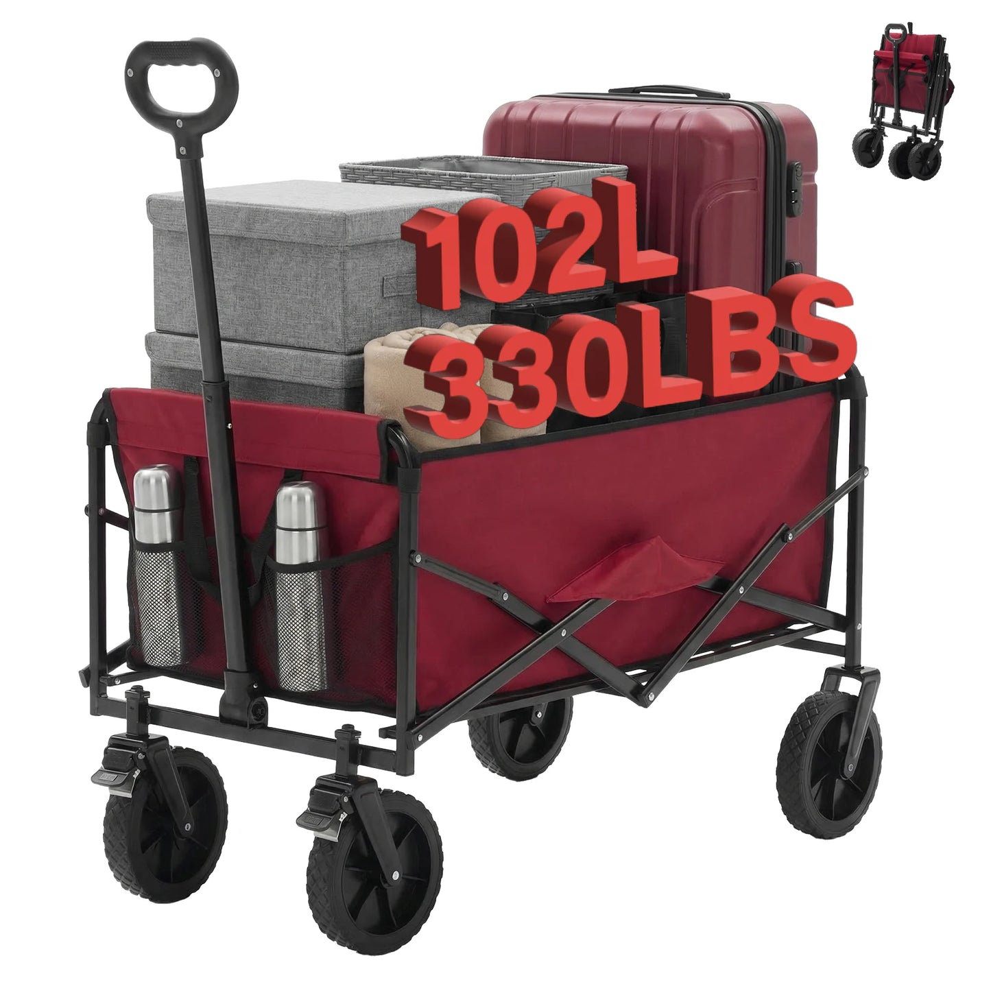 JHK 102L Heavy Duty Collapsible Wagon With Wheels 330 Capacity