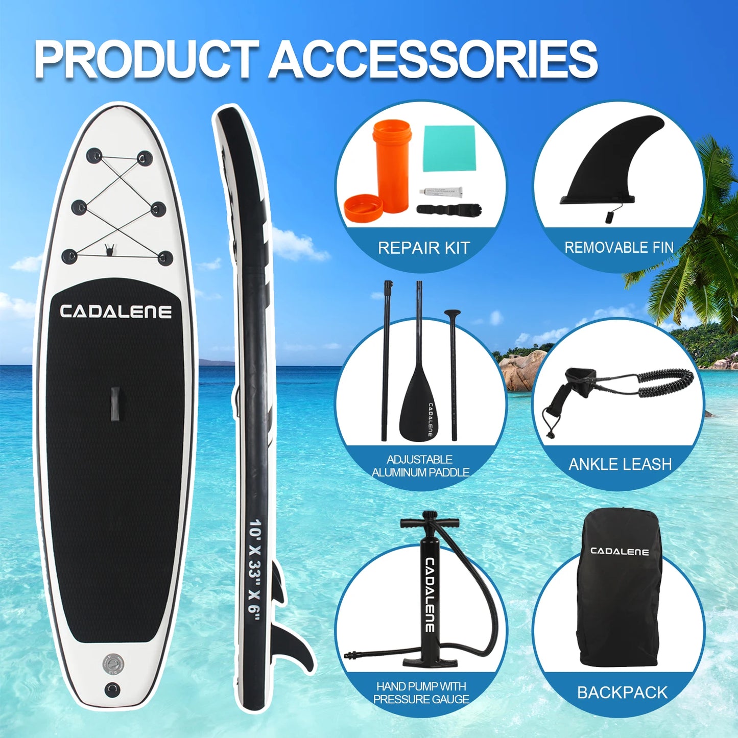 CADALENE Inflatable Stand Up Paddle Board Anti Slip EVA Deck