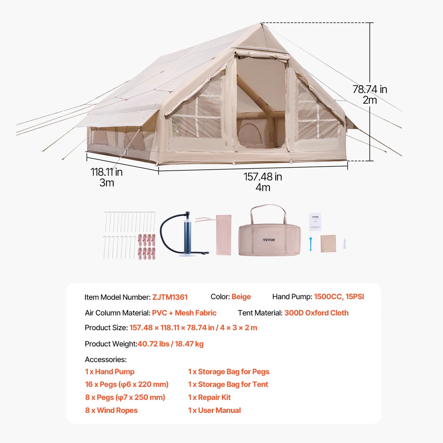 SucceBuy Inflatable Camp Tent With Hand Pump And Stove Jack