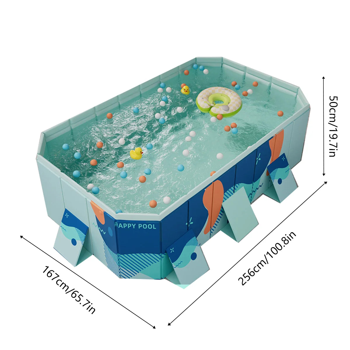 Foldable Swimming Pool 3M/2.6M Non Inflatable Thickened Wear Resistant Outdoor Summer Water Party Family Pool for Kids and Pets Maldives Blue
