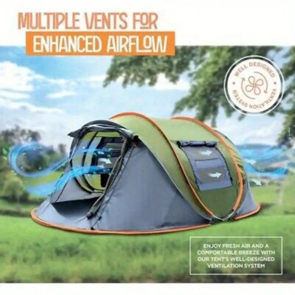 Camping Tent 4 Person Pop Up With Doors Waterproof UPF50