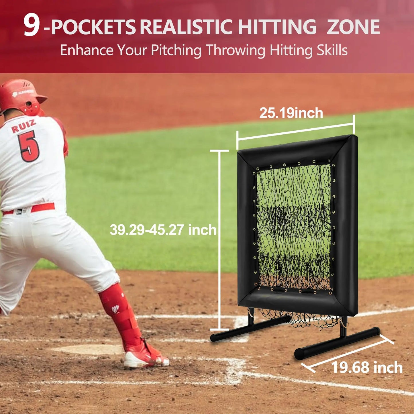 HiMISS Adjustable Pitching Net With 9 Holes Strike Zone Practice Carry Bag Ball