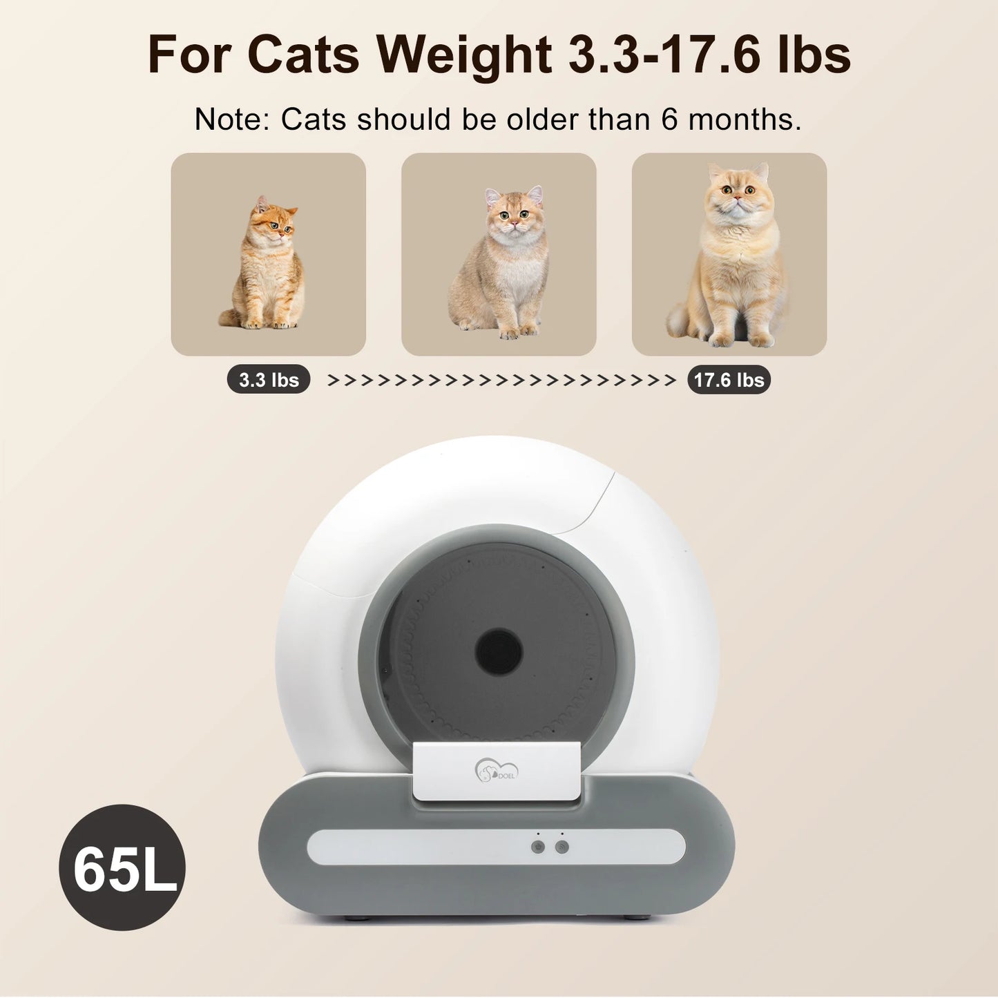 DOEL 65L Self Cleaning Cat Litter Box With App Control 2.4G WiFi