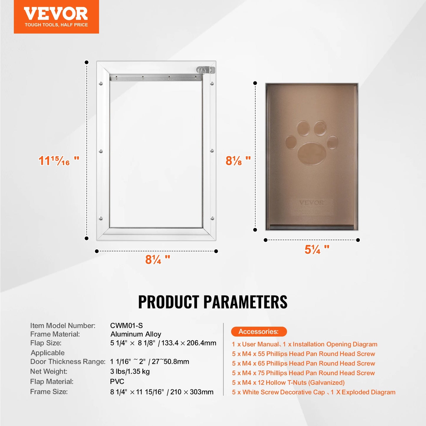 Pet Door Aluminum Frame With Lock And Weatherproof Flap System