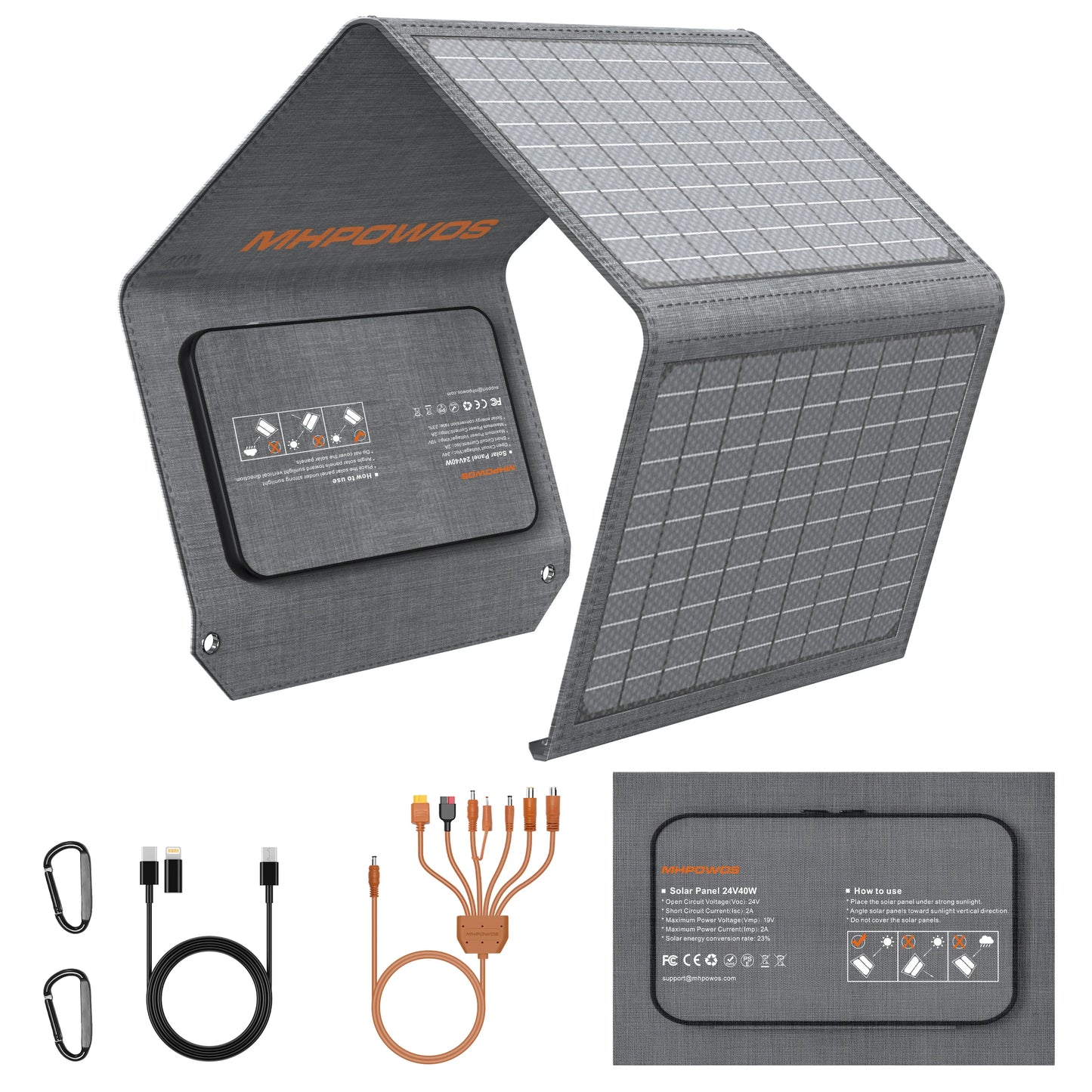 MHPOWOS Solar Panel Charger 40W/80W QC3.0 USB-C IP67