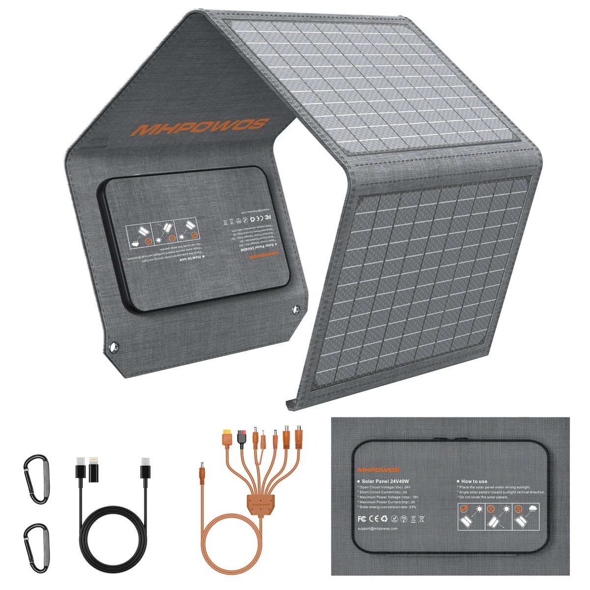 Mhpowos 80W Portable Foldable Solar Panel Charger For Outdoor Hiking With Type C Output