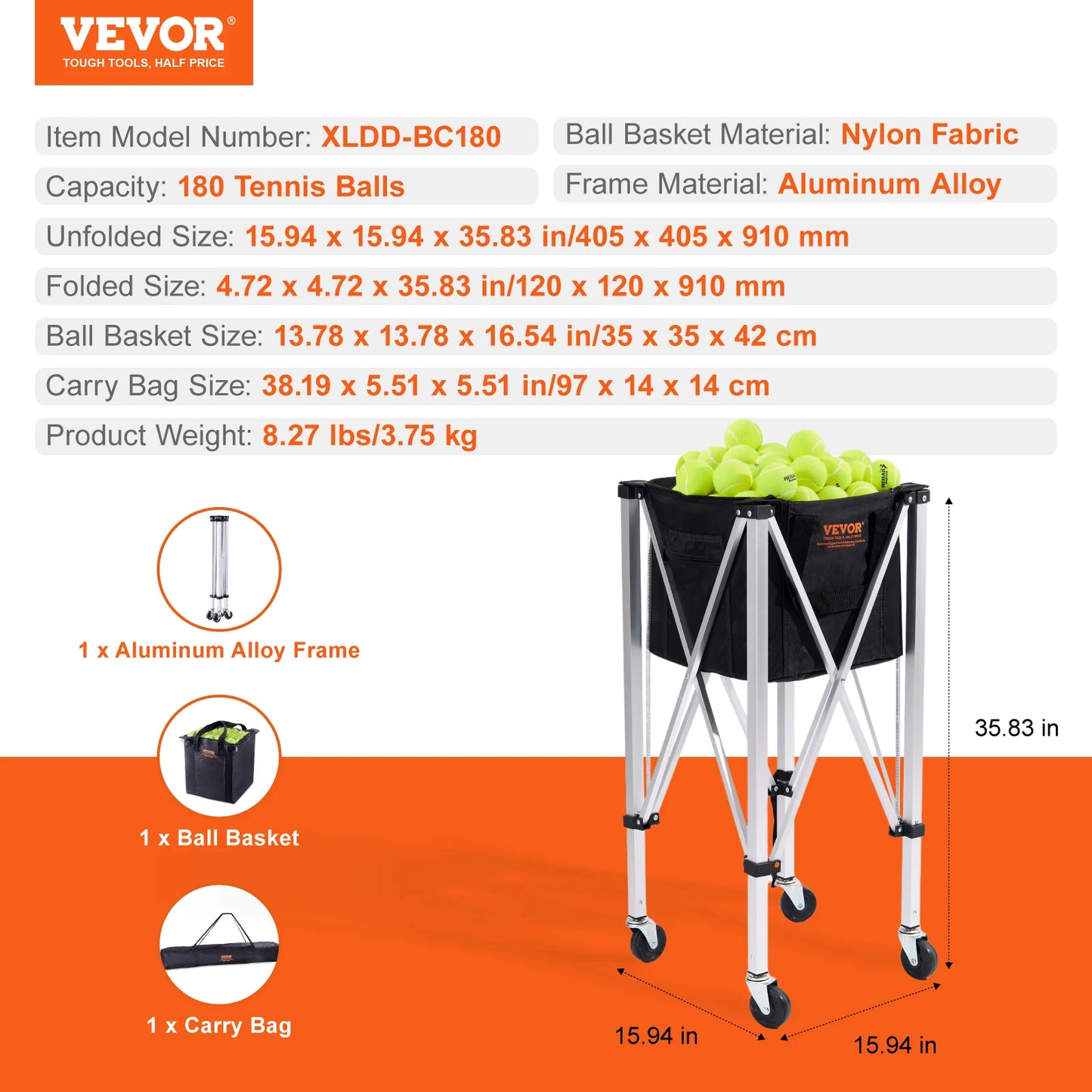 SucceBuy Foldable Tennis Ball Cart With Wheels For Sports Coaching