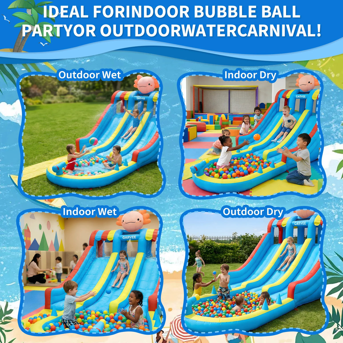 Inflatable Water Park Bouncy Castle With Slides And Climbing Walls