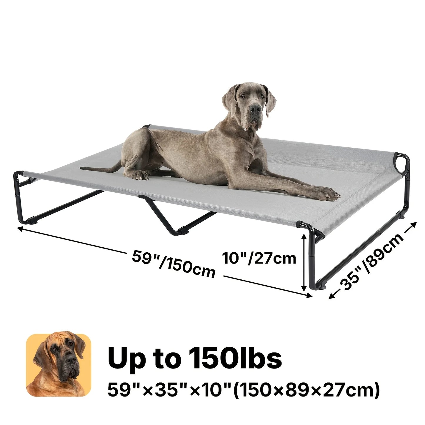PawCozyBeds M-XXL Original Cool Elevated Dog Bed, Outdoor Elevated Bed for Large Dogs, Portable Standing Pet Bed with Washable B