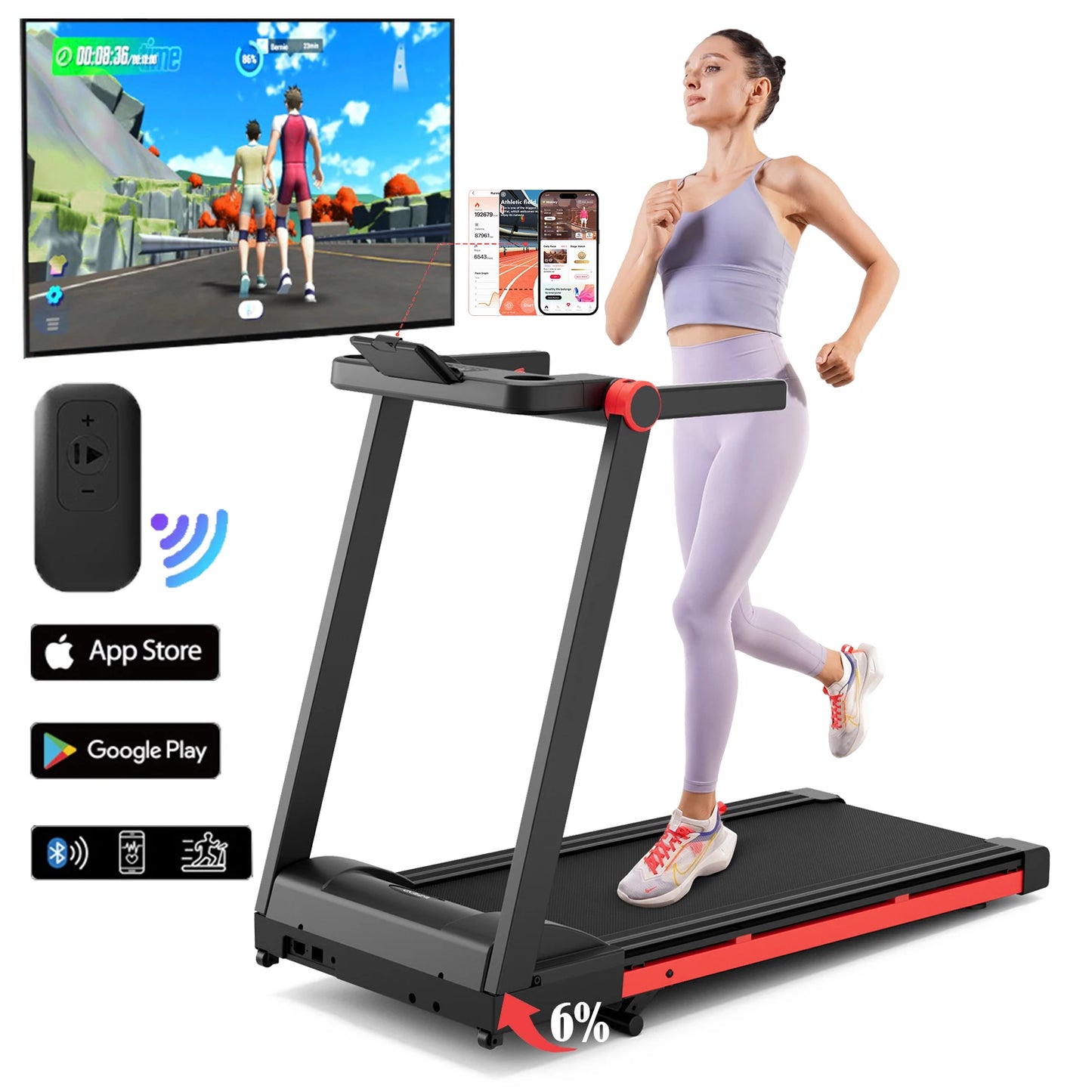 Superun Foldable Incline Treadmill With Touch Screen And App Monitoring