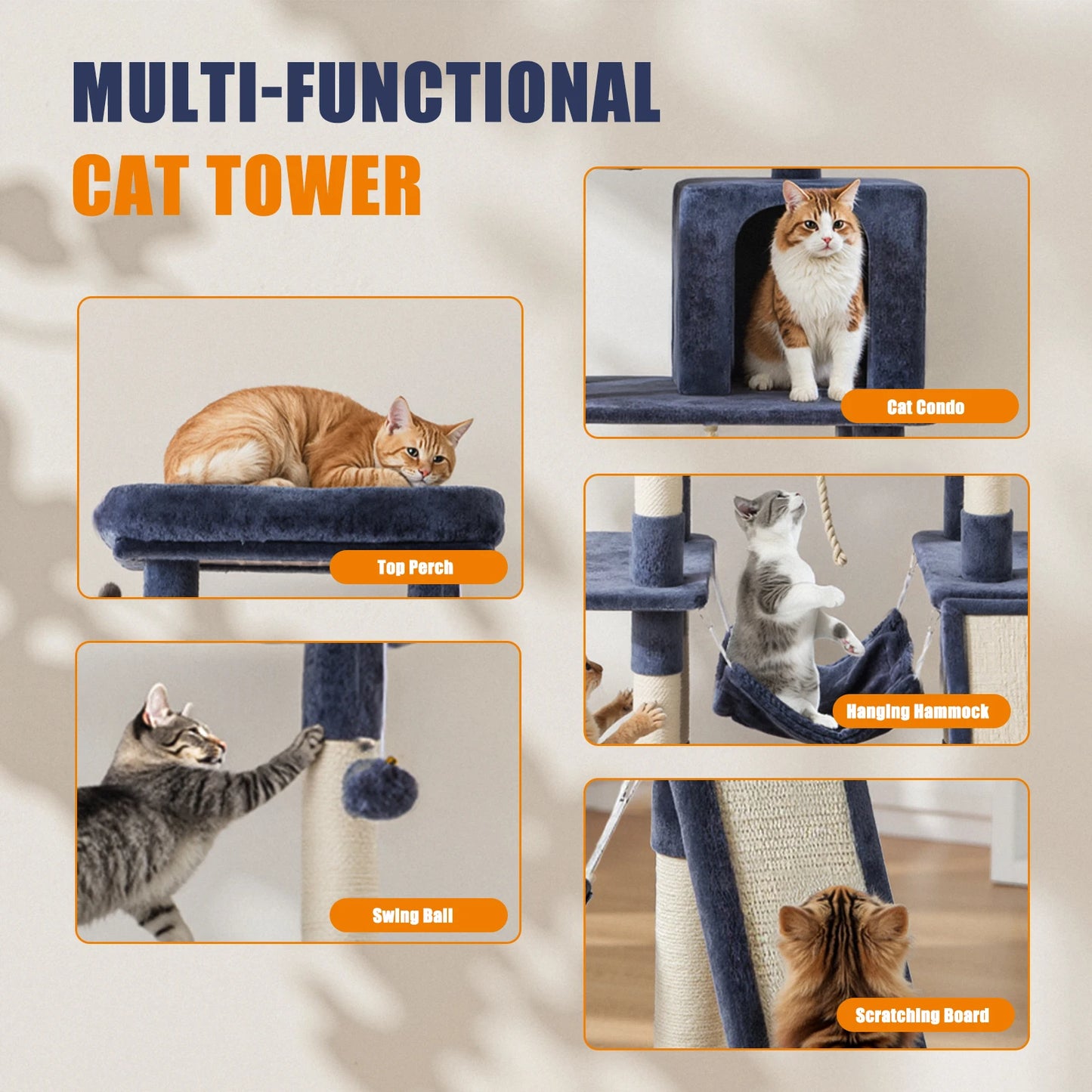 JHK Cat Tree Tall MultiCat Climbing Tower With Sisal Posts