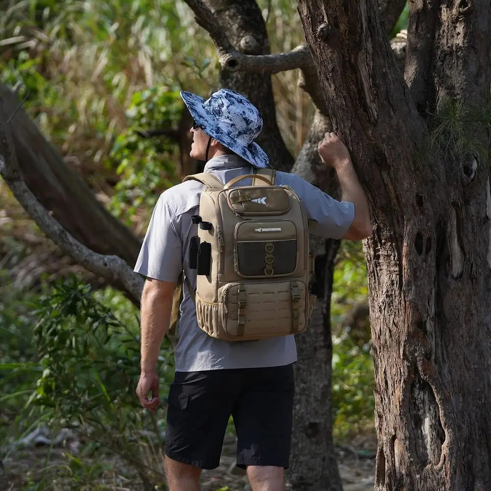 Water-Resistant Tackle Backpack With Rod Holder And Four Boxes