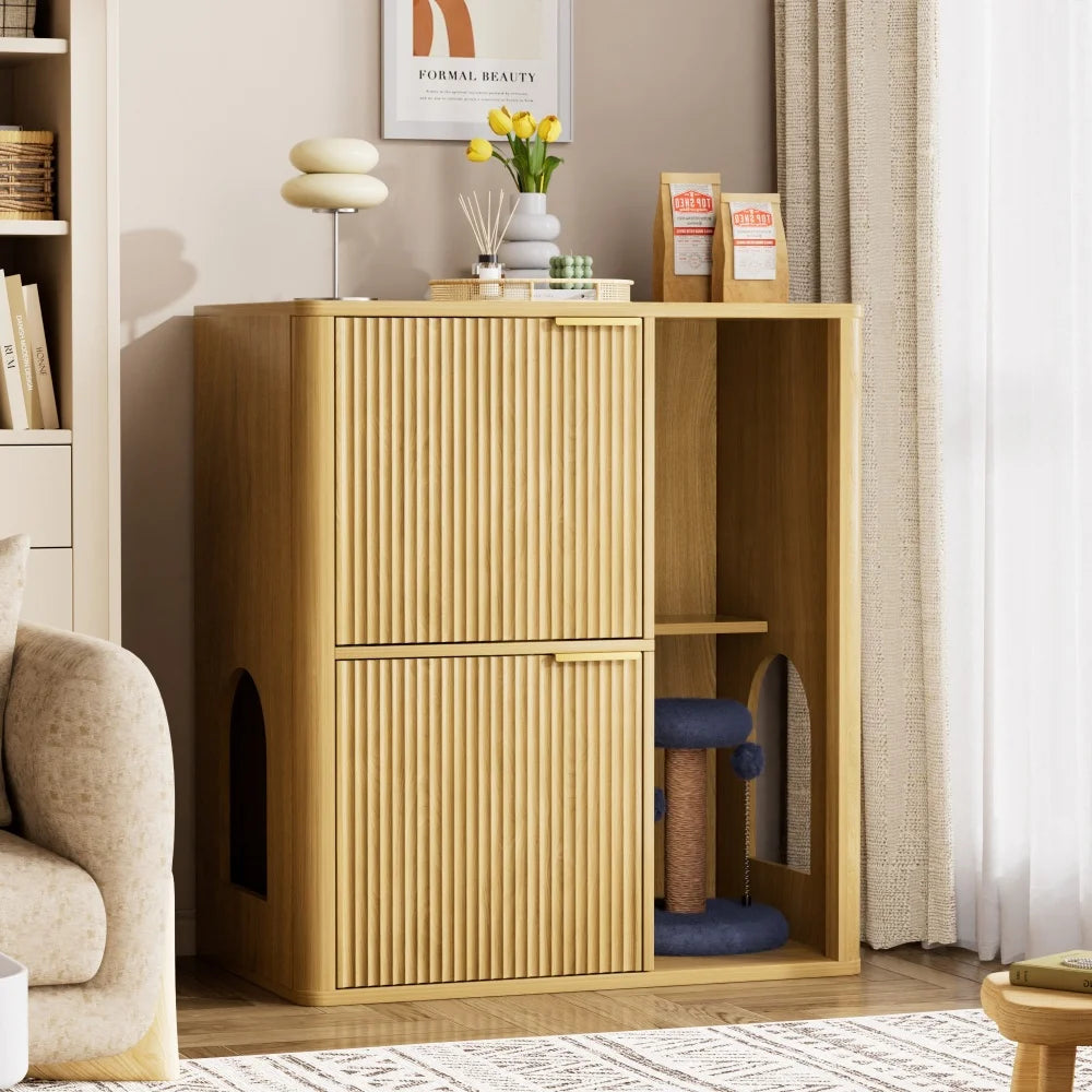Cat Litter Cabinet With Hidden Litter Box And Storage Shelves