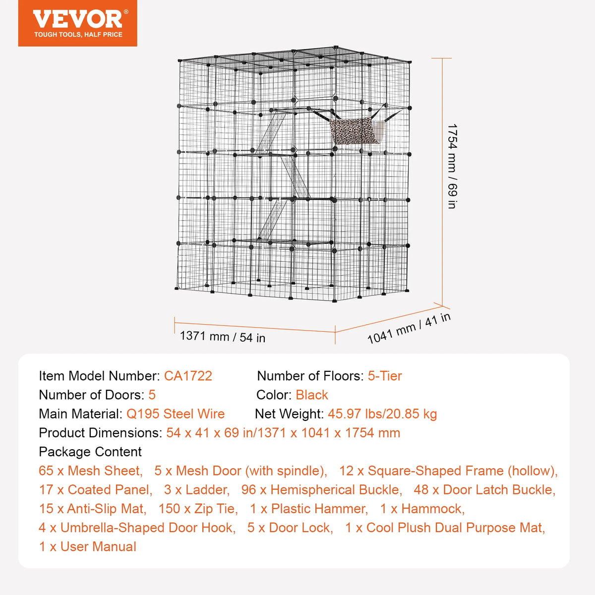 SucceBuy Stainless Steel Detachable Cat Cage With Ramp Ladder