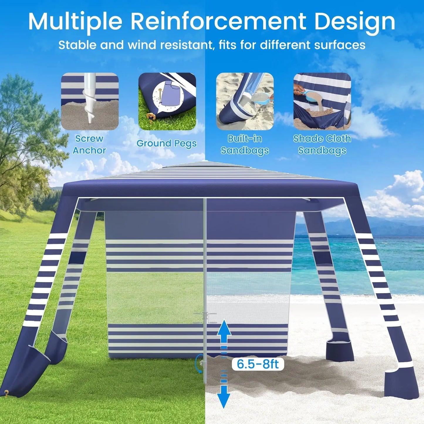 Beach Cabana Sun Shelter With Side Walls Upf 50 Protection