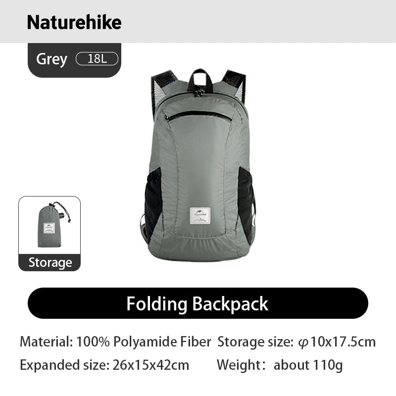 Naturehike Backpack 18L Black Ultralight Outdoor Waterproof Folding Backpack for Men Women‘s Bag Camping Hiking Shoulder Bag