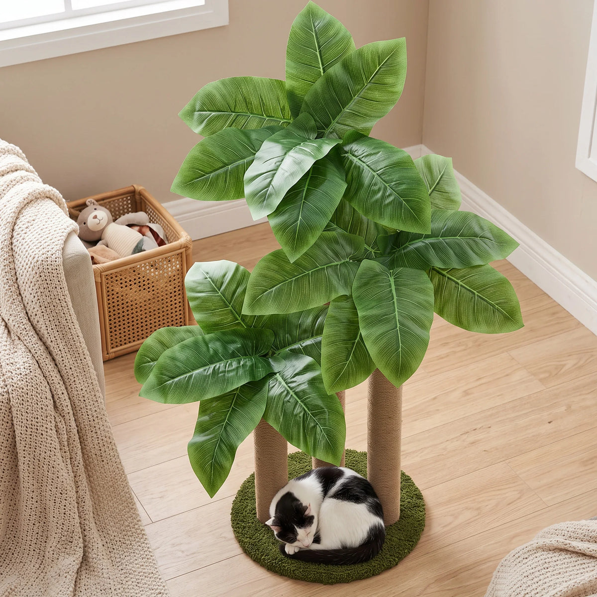 Canna Leaf Cat Scratching Post With Sisal Poles Dangling Toy