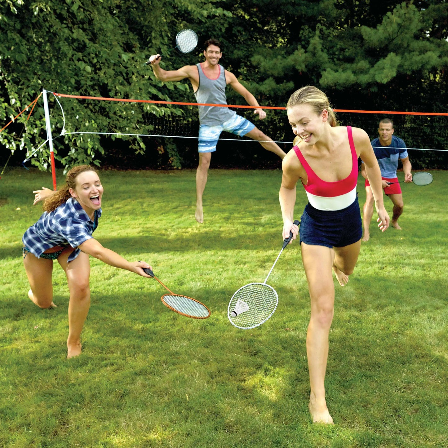Badminton Net Starter Set With Steel Rackets And Stakes