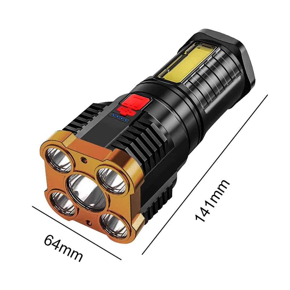 Outdoor LED Flashlight Rechargeable Spotlight Three-Mode With Side Light