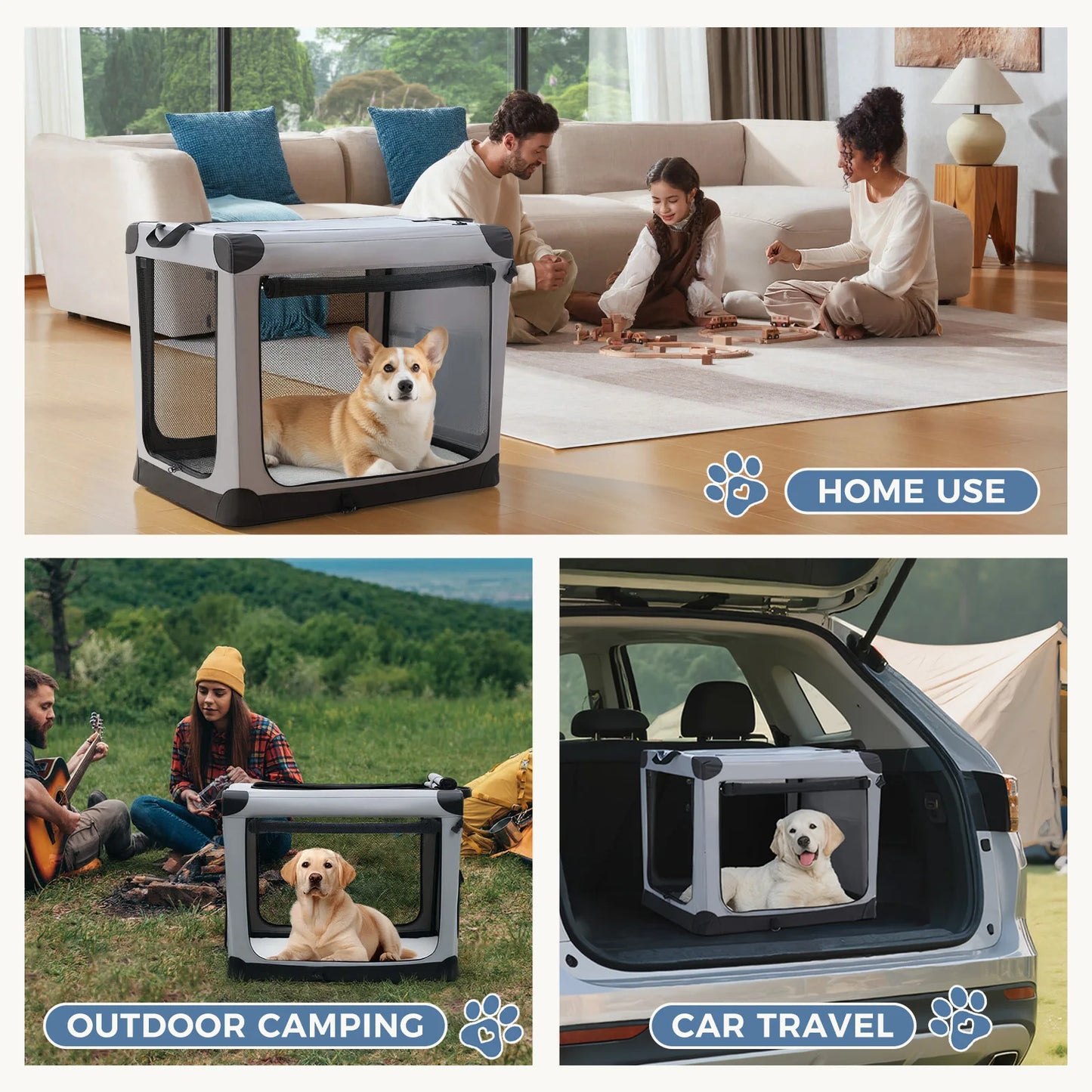JHK Foldable Pet Dog Crate With Three Doors For Indoor Use