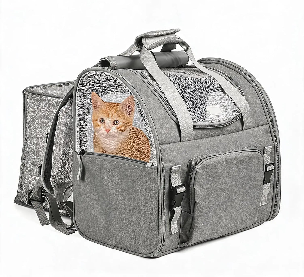 Expandable Mesh Cat Carrier Backpack With Breathable Nylon Shoulder Straps