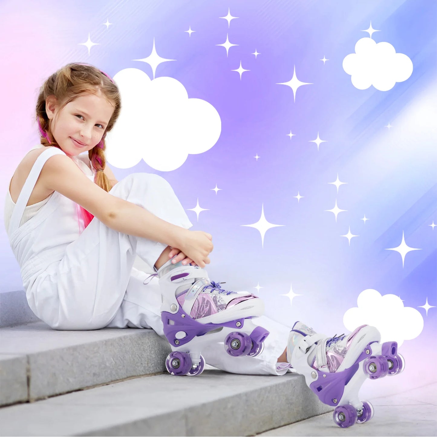 Portable Kids Roller Skates Adjustable Light Up Wheels