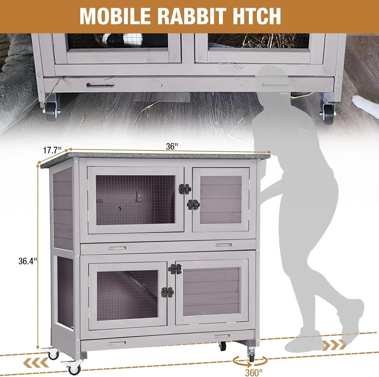 Rabbit Hutch Indoor Outdoor Cage With Casters And Trays