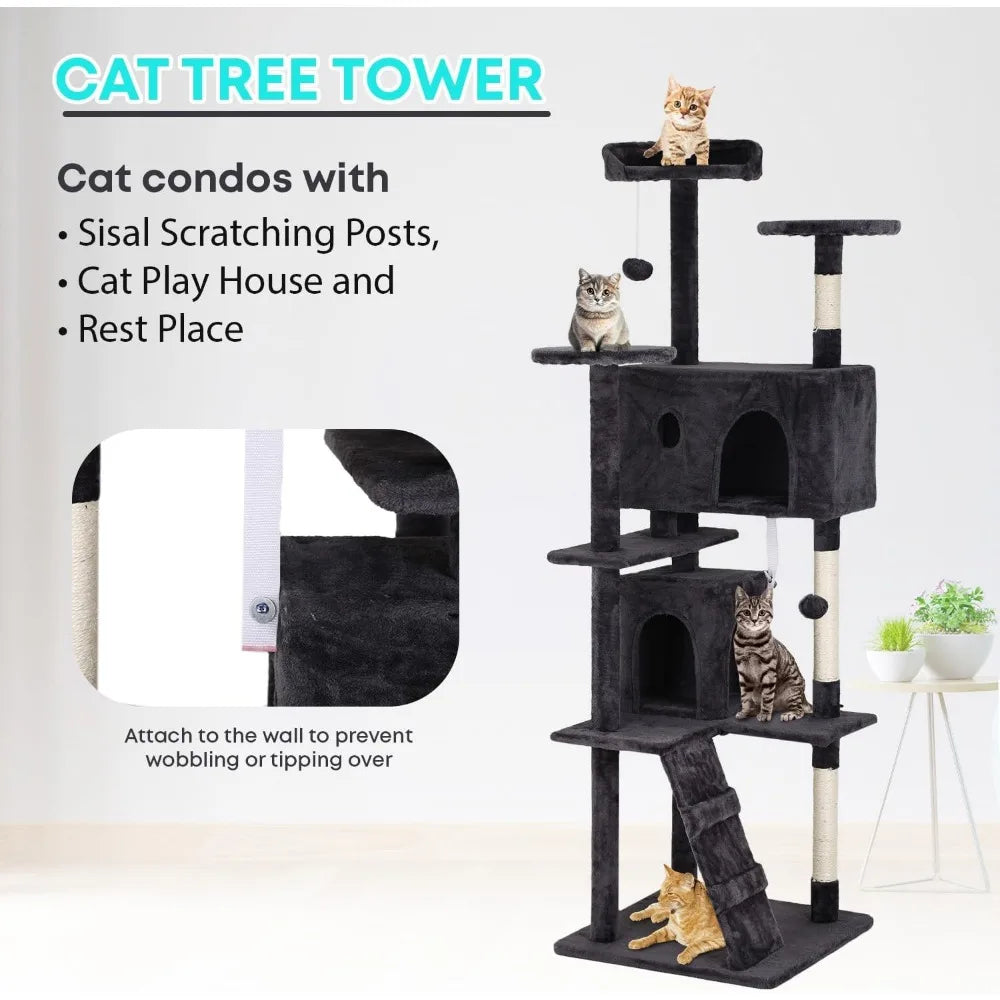 NBVCX Cat Tree Tower With Scratching Posts Condos Perches Toys