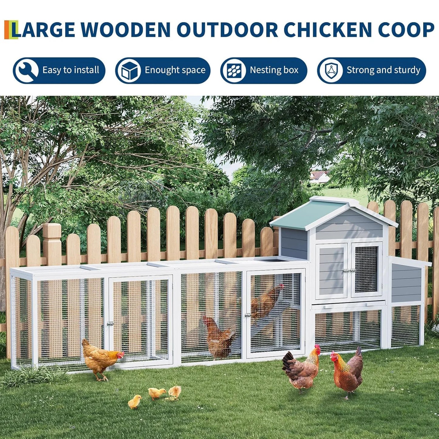 HiMISS Weatherproof Outdoor Wooden Chicken Coop With Run For Poultry