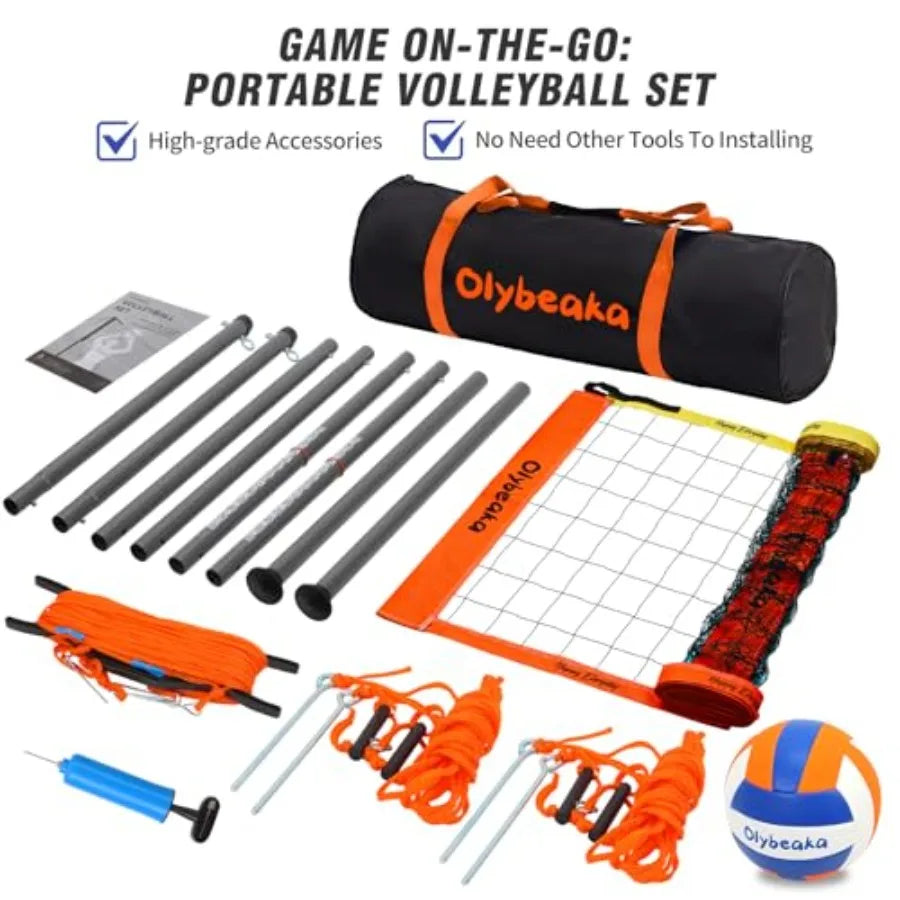 Outdoor Volleyball Net Set For Backyard Beach With Adjustable Poles