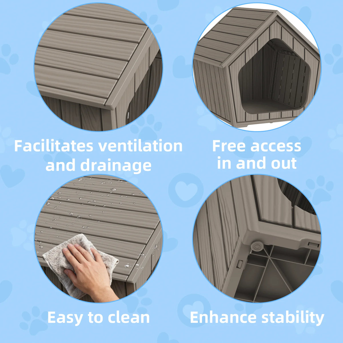 Gable Roof Plastic Dog House With Waterproof Outdoor Shelter