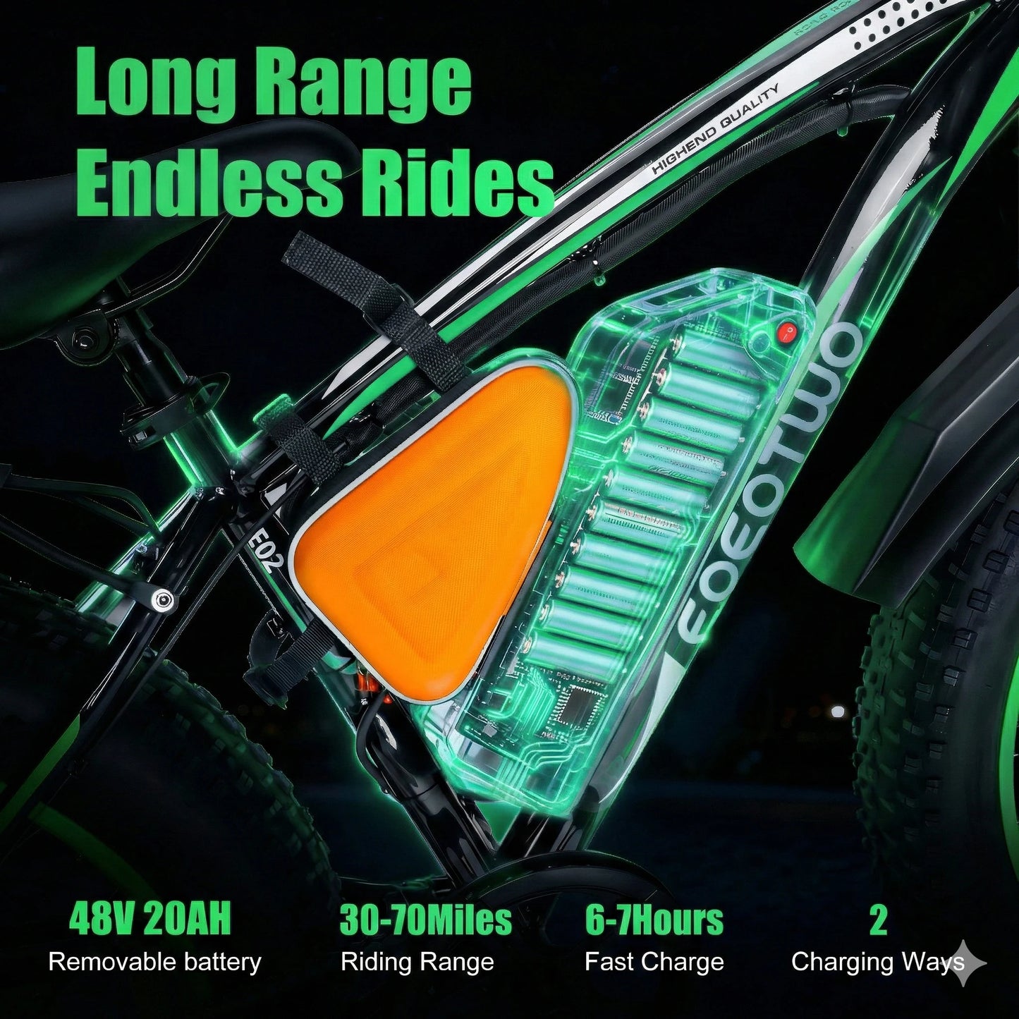 EOEOTWO Fat Tire Electric Bike 48V 20Ah Battery 1000W Motor Up To 30 MPH