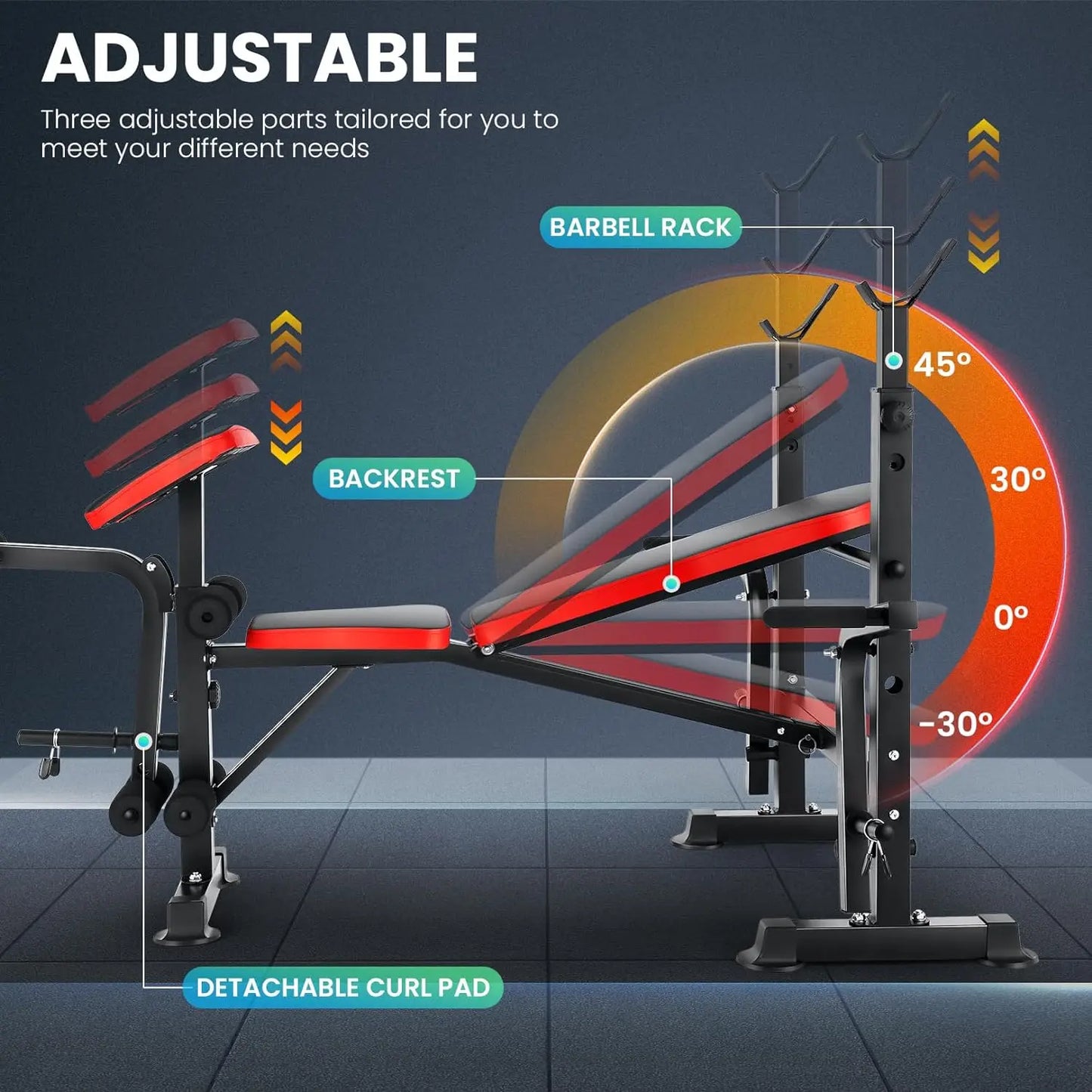 6 In 1 Weight Bench With Squat Barbell Rack System