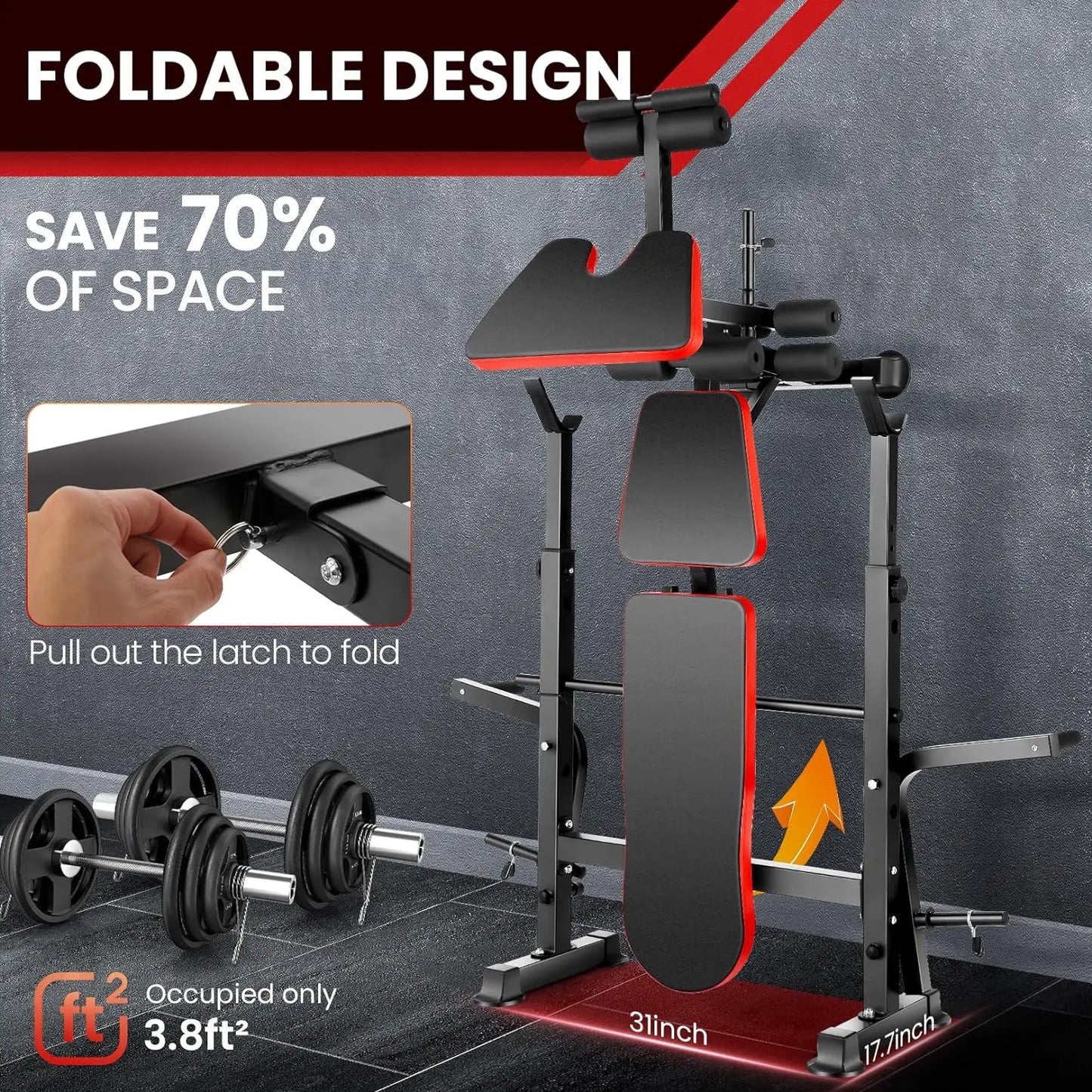 6 In 1 Weight Bench With Squat Barbell Rack System