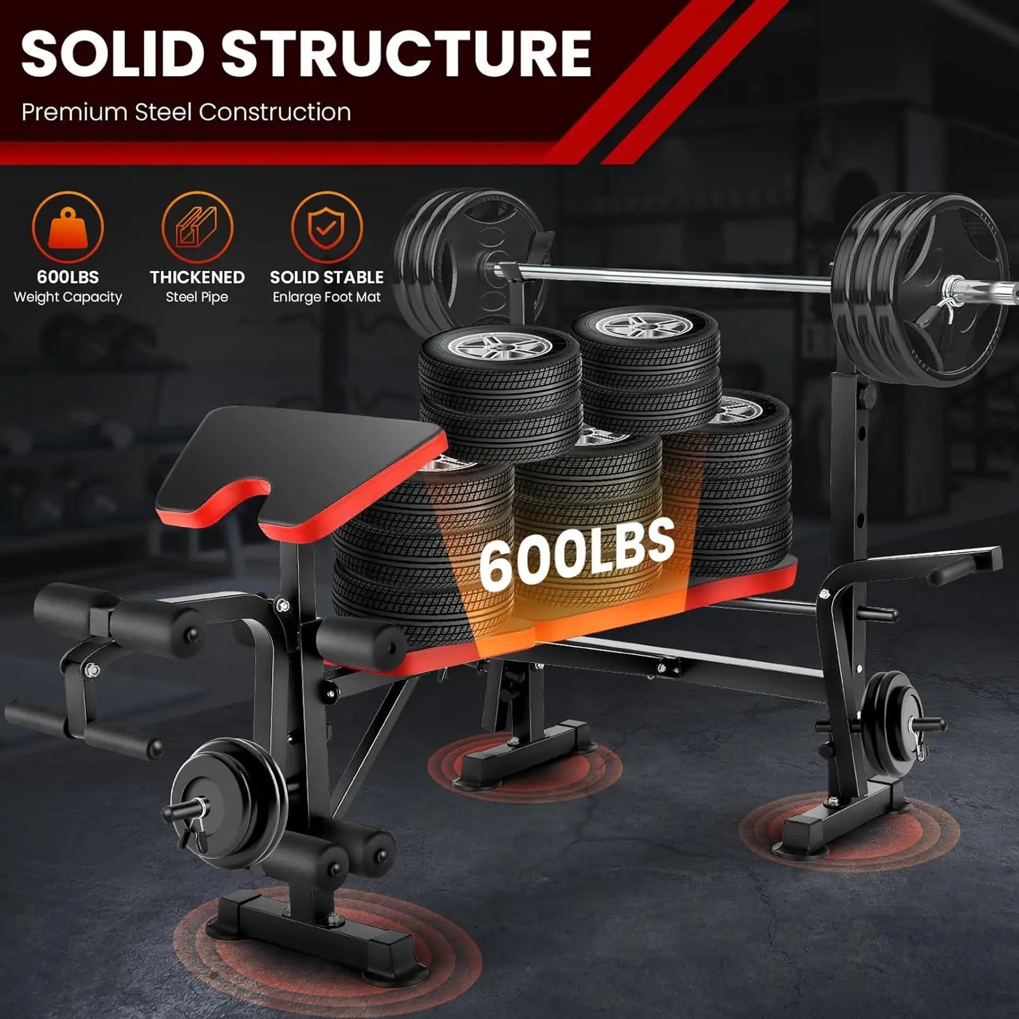 6 In 1 Weight Bench With Squat Barbell Rack System