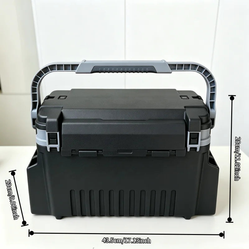 Portable Fishing Tackle Box with Rod Holders, Waterproof Multi-Functional Fishing Storage Seat Box, Large Capacity Fishing Organizer with Dividers for Lures, Baits, Tools, Outdoor Fishing