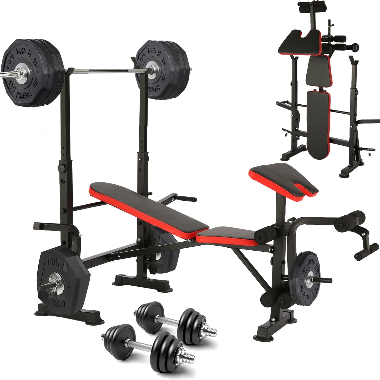 6 In 1 Weight Bench With Squat Barbell Rack System