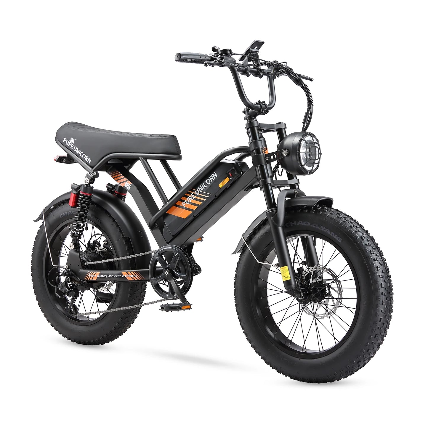 PURE UNICORN U5 1500W 20 Inch Fat Tire Adult Electric Bike 28MPH Ebike 48V 19.2Ah Mountain Hydraulic Brake Cheap Motorcycle Bike