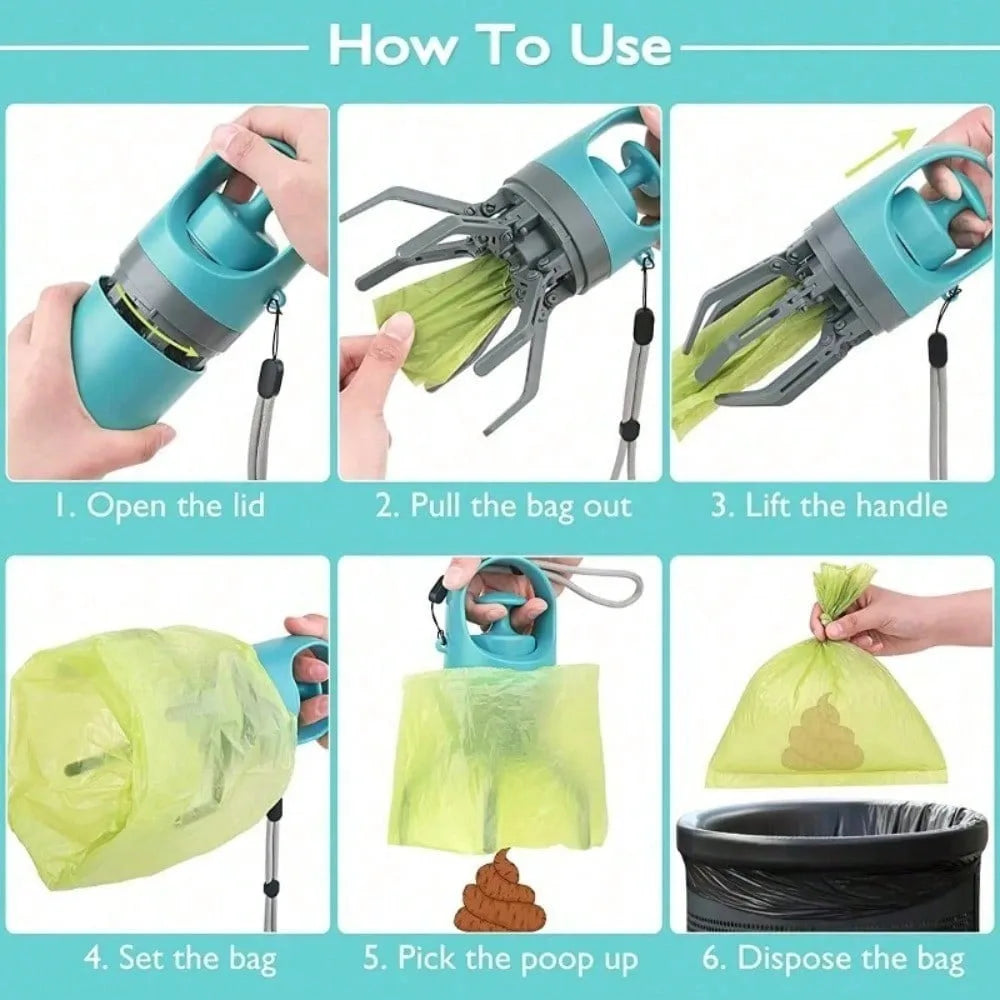Portable Dog Pooper Scooper No Touch Claw Pickup With Bag