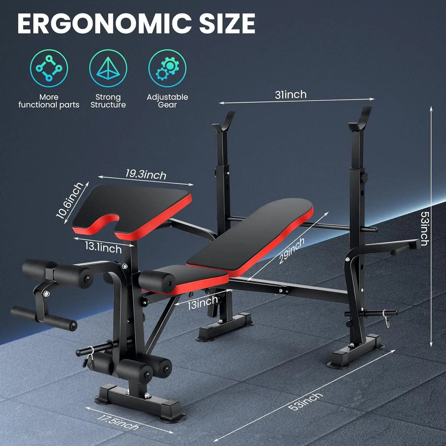 6 In 1 Weight Bench With Squat Barbell Rack System
