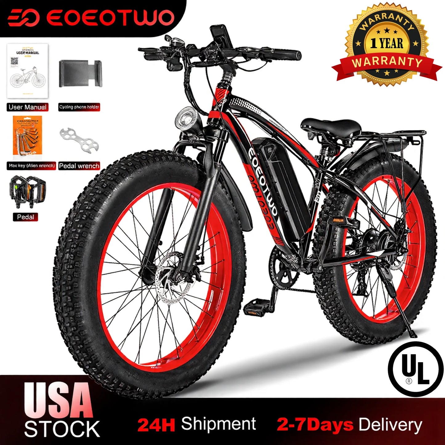 EOEOTWO E01 Electric Mountain Ebike 1500W Peak Motor UL2849 Certified