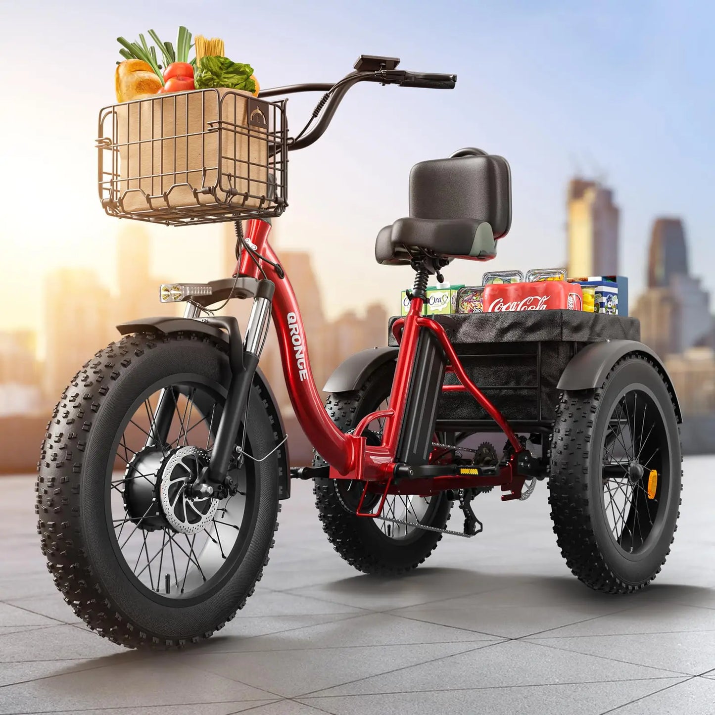 QRONGE Electric Bike Folding Tricycle 960W Peak 36V Battery