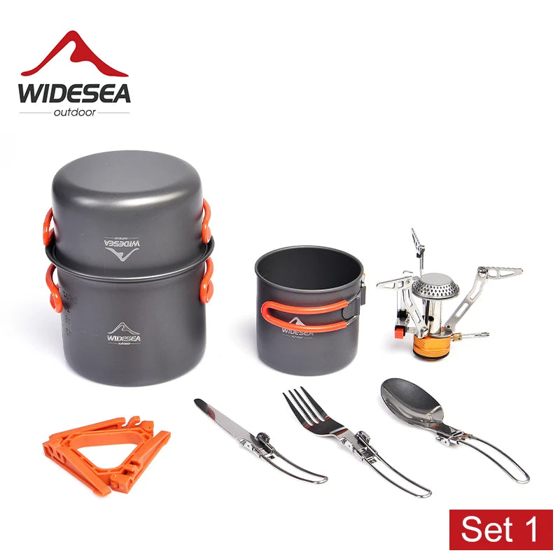 Widesea Camping Cookware Set For Outdoor Use Three Person