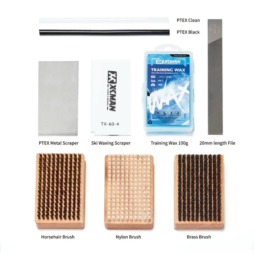 XCMAN Ski Snowboard Waxing And Tuning Brush Kit With Scrapers